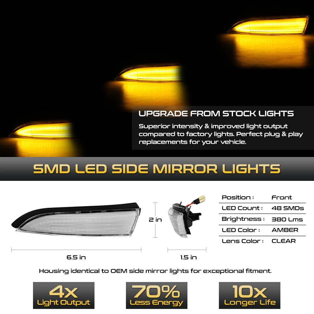 2011-2019 Ford Fiesta Sequential Amber LED Side Mirror Light - Clear 5 2011-2019 Ford Fiesta Sequential Amber LED Side Mirror Light - Clear - Image 3