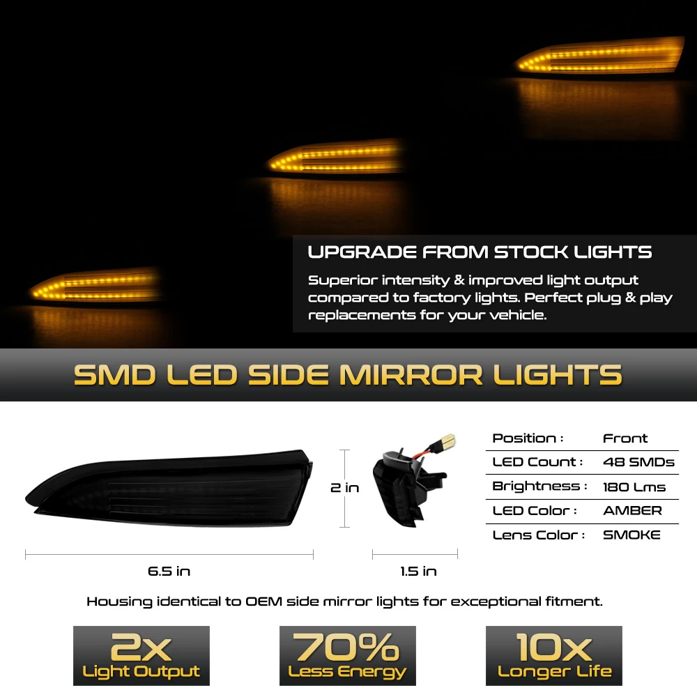 2011-2019 Ford Fiesta Sequential Amber LED Side Mirror Light - Smoked 5 2011-2019 Ford Fiesta Sequential Amber LED Side Mirror Light - Smoked - Image 3