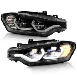 Spyder 2012-2015 BMW F30 320i 328i Sedan Full LED DRL Tube Projector Headlights - Black Housing