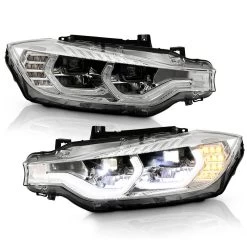 Spyder 2012-2015 BMW F30 320i 328i Sedan Full LED DRL Tube Projector Headlights - Chrome Housing