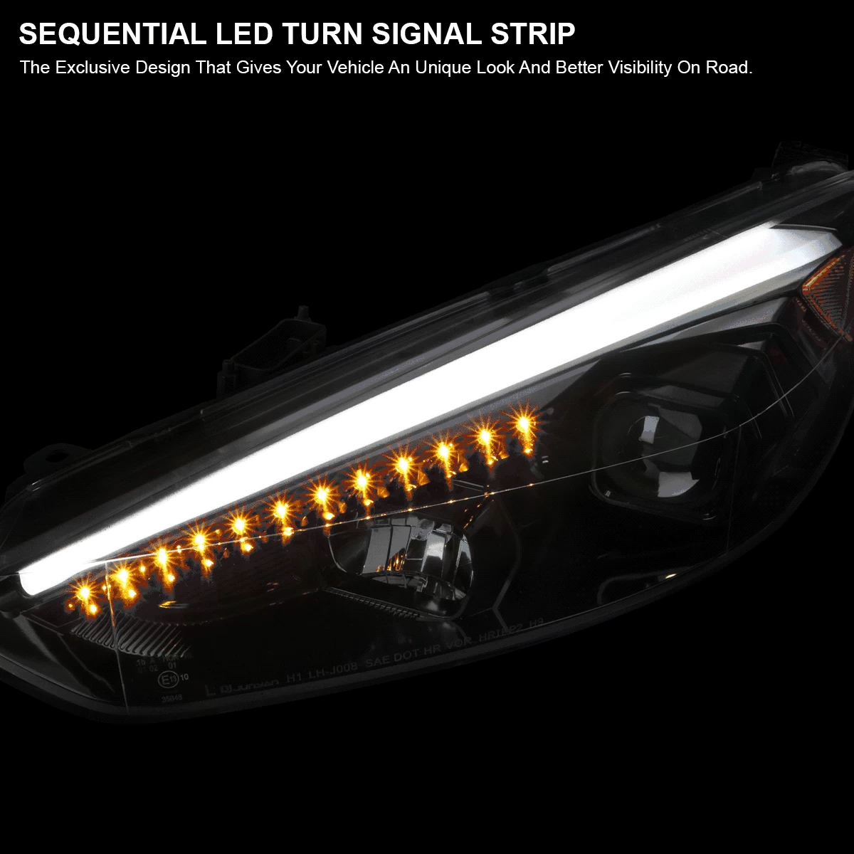 2015-2018 Ford Focus Black LED Sequential Signal Strip Projector Headlights - Chrome 5 2015-2018 Ford Focus Black LED Sequential Signal Strip Projector Headlights - Chrome - Image 3