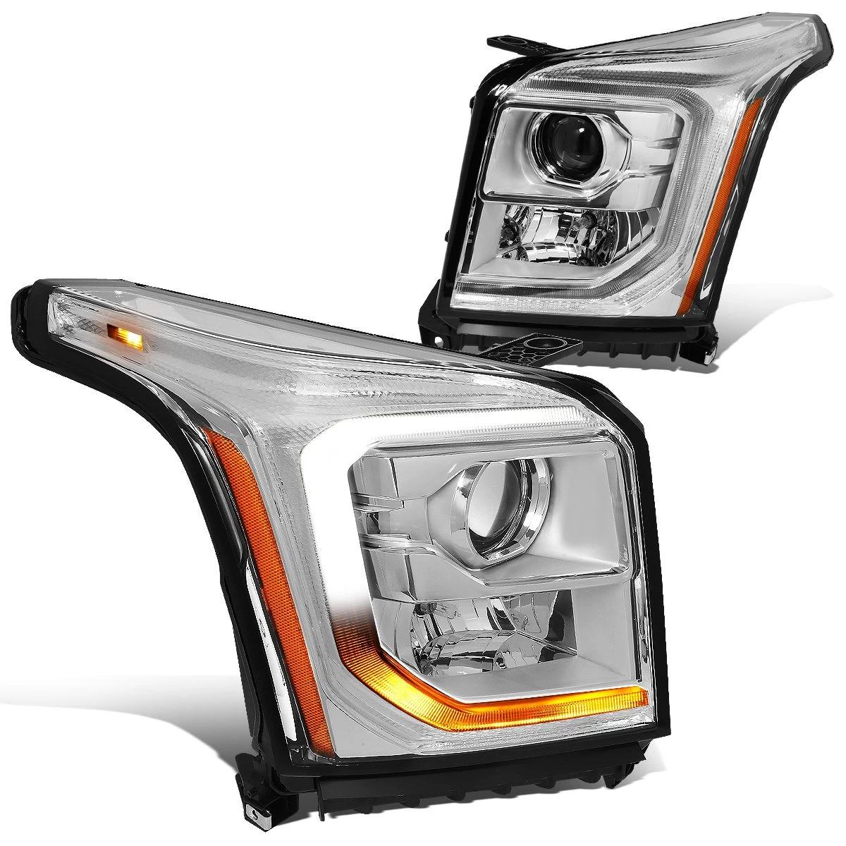 2015-2020 GMC Yukon XL LED DRL Chrome/Amber Corner Projector Headlights 4 2015-2020 GMC Yukon XL LED DRL Chrome/Amber Corner Projector Headlights - Image 2