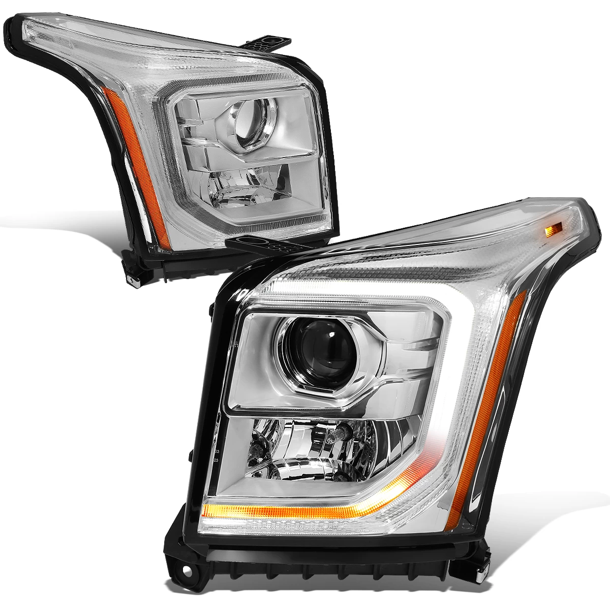 2015-2020 GMC Yukon XL LED DRL Chrome/Amber Corner Projector Headlights 5 2015-2020 GMC Yukon XL LED DRL Chrome/Amber Corner Projector Headlights - Image 3