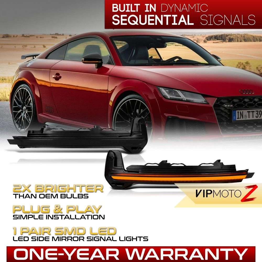 2016-2022 Audi TT TTS Quattro Sequential LED Mirror Smoke Turn Signal Lights - Smoked Lens 4 2016-2022 Audi TT TTS Quattro Sequential LED Mirror Smoke Turn Signal Lights - Smoked Lens - Image 2