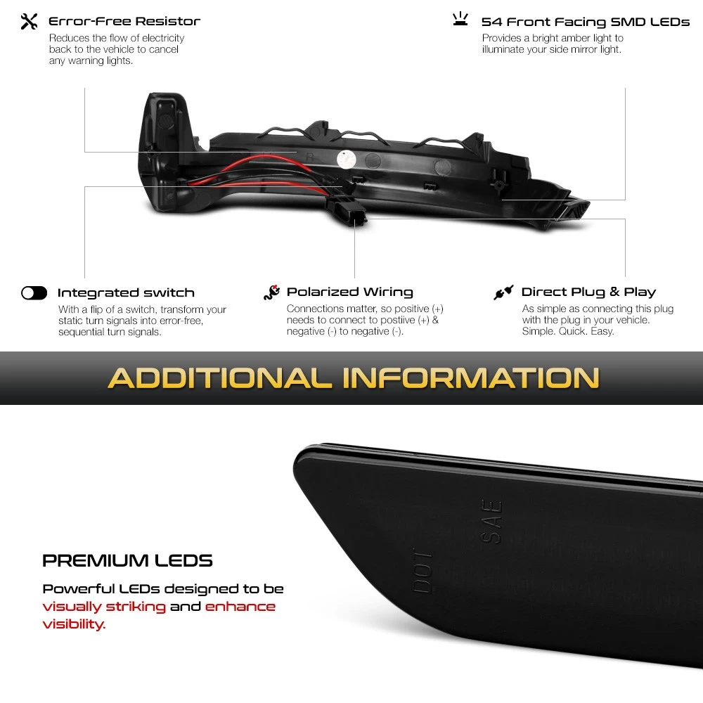 2016-2022 Audi TT TTS Quattro Sequential LED Mirror Smoke Turn Signal Lights - Smoked Lens 8 2016-2022 Audi TT TTS Quattro Sequential LED Mirror Smoke Turn Signal Lights - Smoked Lens - Image 6