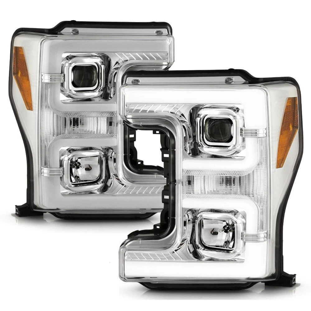 2017-2019 Ford F250 F350 SD Chrome Dual LED Tube Projector Headlights 3 2017-2019 Ford F250 F350 SD Chrome Dual LED Tube Projector Headlights