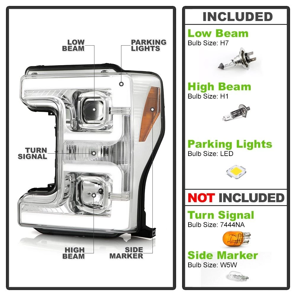 2017-2019 Ford F250 F350 SD Chrome Dual LED Tube Projector Headlights 4 2017-2019 Ford F250 F350 SD Chrome Dual LED Tube Projector Headlights - Image 2