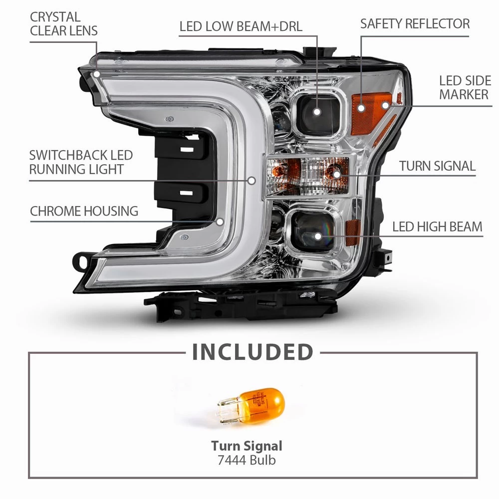 2018-2020 Ford F150 LED Bar Projector Headlights - Chrome 5 2018-2020 Ford F150 LED Bar Projector Headlights - Chrome - Image 3