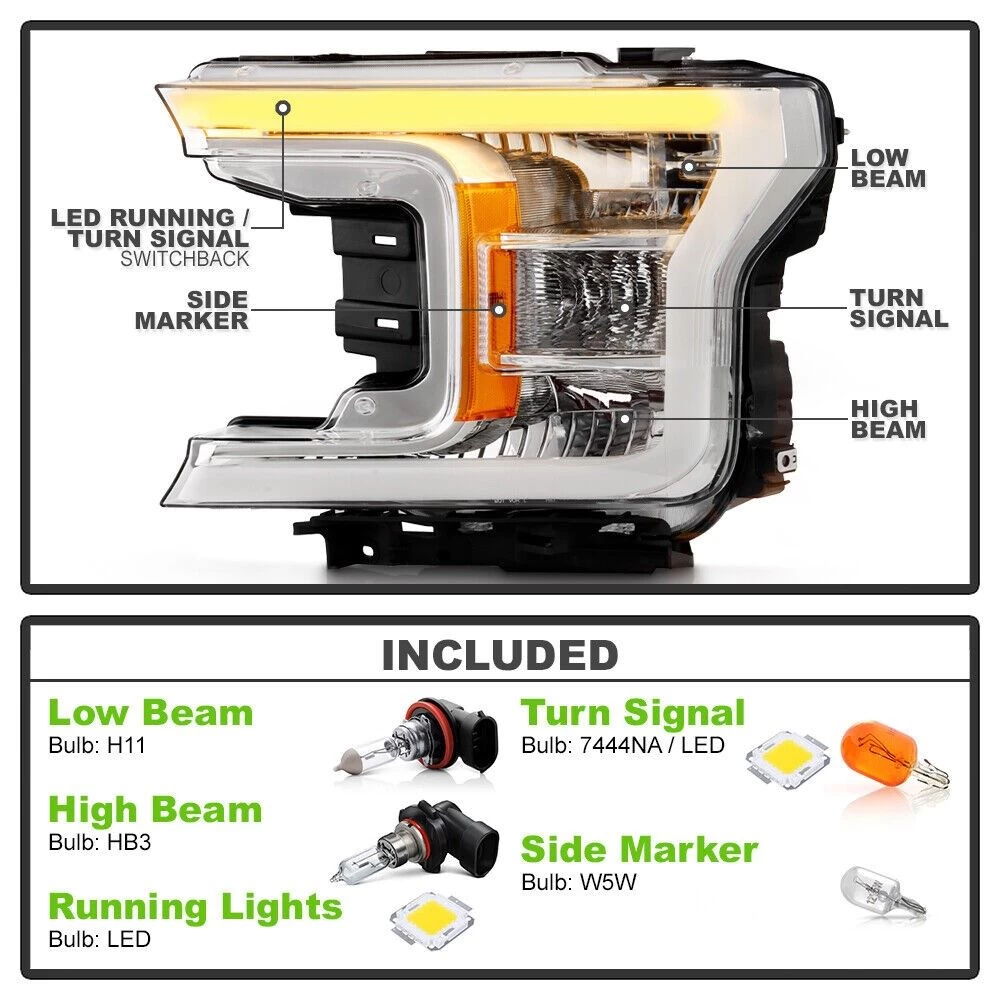 Spyder 2018-2020 Ford F150 LED Tube Switchback Signal Headlights - Chrome Housing 4 Spyder 2018-2020 Ford F150 LED Tube Switchback Signal Headlights - Chrome Housing - Image 2