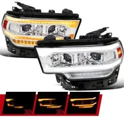 2019-2022 Ram 2500 3500 Dual Projector Headlight Sequential Signal LED Strip - Chrome
