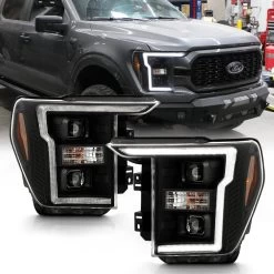 2021-2023 Ford F150 [Halogen Models] LED Tube Dual Projector Headlight - Black Housing Clear Lens -Professional Auto Parts Store 2021 2023 ford f150 halogen models led tube dual projector headlight black housing clear lens 102