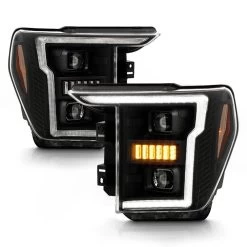 2021-2023 Ford F150 [Halogen Models] LED Tube W/ Sequential Turn Signal Dual Projector Headlight - Black Housing Clear Lens