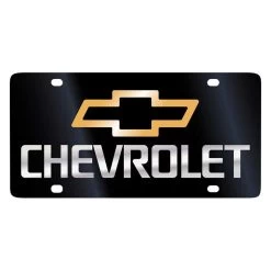 Eurosport Daytona® 2302-1GB - GM Lazertag Black License Plate With Gold / Silver Chevrolet Logo And Emblem