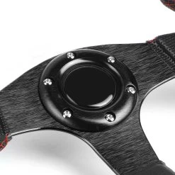 320mm 6-Bolt Aluminum Frame Vinyl Leather Cover Steering Wheels + Horn Button (Black Spoke / Red Stitch) -Professional Auto Parts Store 320mm 6 bolt aluminum frame vinyl leather cover steering wheels horn button black spoke red stitch 124