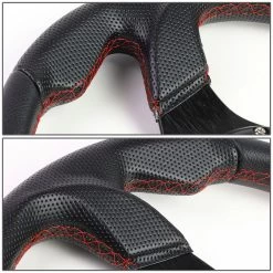 320mm 6-Bolt Aluminum Frame Vinyl Leather Cover Steering Wheels + Horn Button (Black Spoke / Red Stitch) -Professional Auto Parts Store 320mm 6 bolt aluminum frame vinyl leather cover steering wheels horn button black spoke red stitch 130