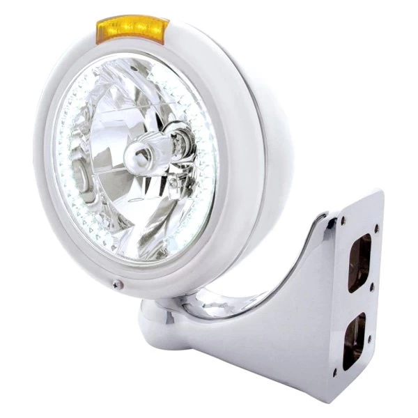 United Pacific® 32484 - 7" Round Chrome Classic Style Crystal Headlight With White LED Halo And Single Function Turn Signal Light 4 United Pacific® 32484 - 7" Round Chrome Classic Style Crystal Headlight With White LED Halo And Single Function Turn Signal Light - Image 2