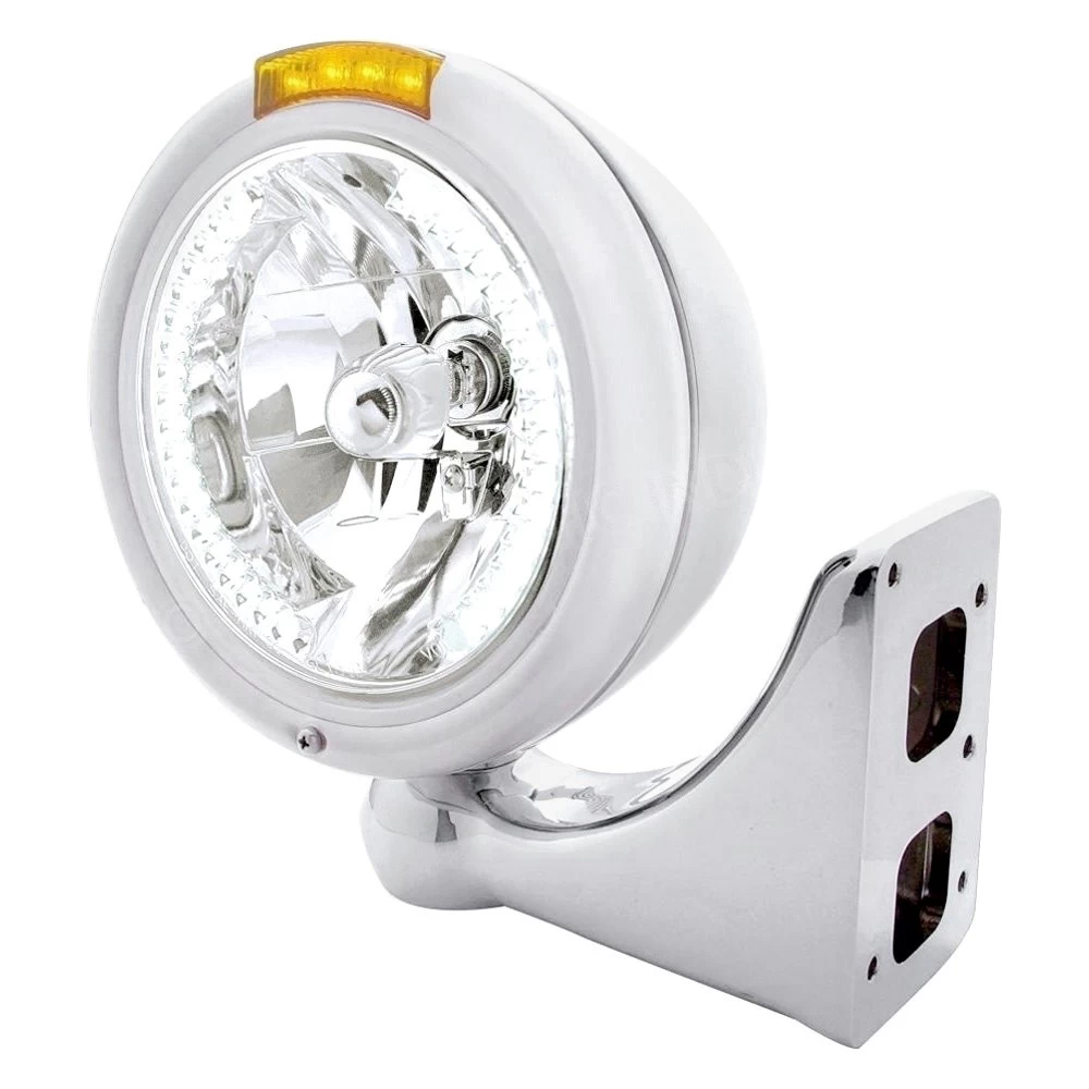 United Pacific® 32484 - 7" Round Chrome Classic Style Crystal Headlight With White LED Halo And Single Function Turn Signal Light 8 United Pacific® 32484 - 7" Round Chrome Classic Style Crystal Headlight With White LED Halo And Single Function Turn Signal Light - Image 6