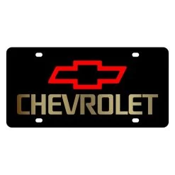 Eurosport Daytona® 3302-2 - GM Black License Plate With Gold Chevrolet Logo And Emblem