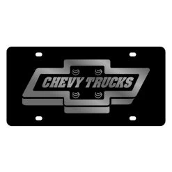 Eurosport Daytona® 3307-1 - GM Black License Plate With Style 2 Silver Chevy Trucks Logo And Emblem