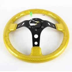 350mm 3-inch Deep Dish Classic Carbon Fiber Look 6-Hole 3-Spoke Steering Wheel Gold -Professional Auto Parts Store 350mm 3 inch deep dish classic carbon fiber look 6 hole 3 spoke steering wheel gold 38