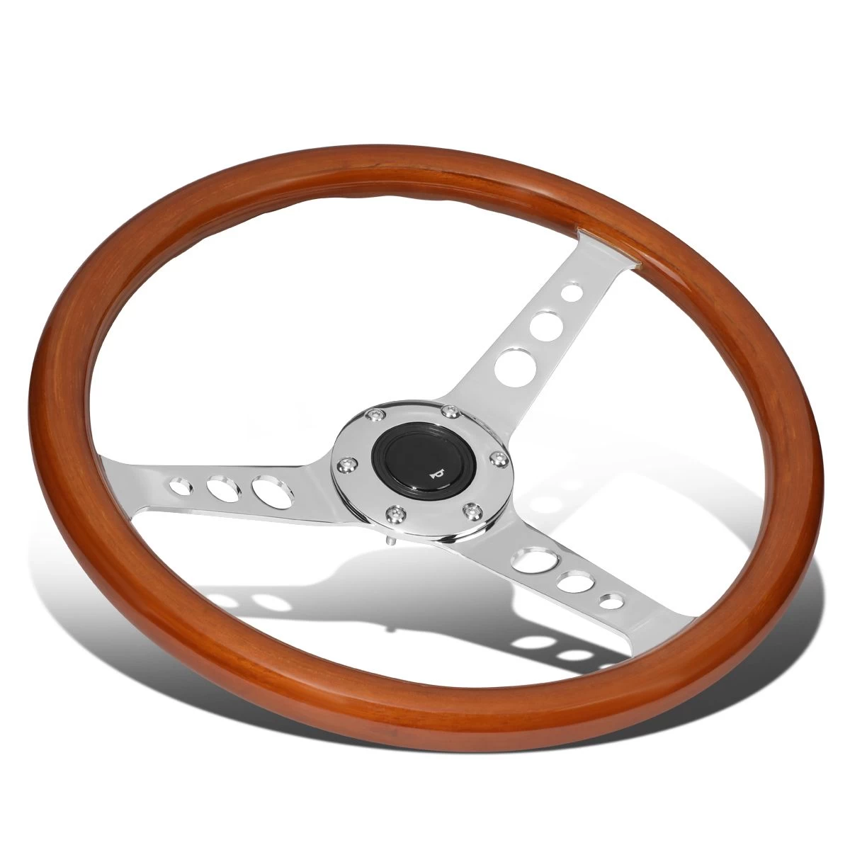 350mm Wood Grain Grip Vintage Steering Wheel 2-inch Deep Dish Stainless Steel Spoke 4 350mm Wood Grain Grip Vintage Steering Wheel 2-inch Deep Dish Stainless Steel Spoke - Image 2