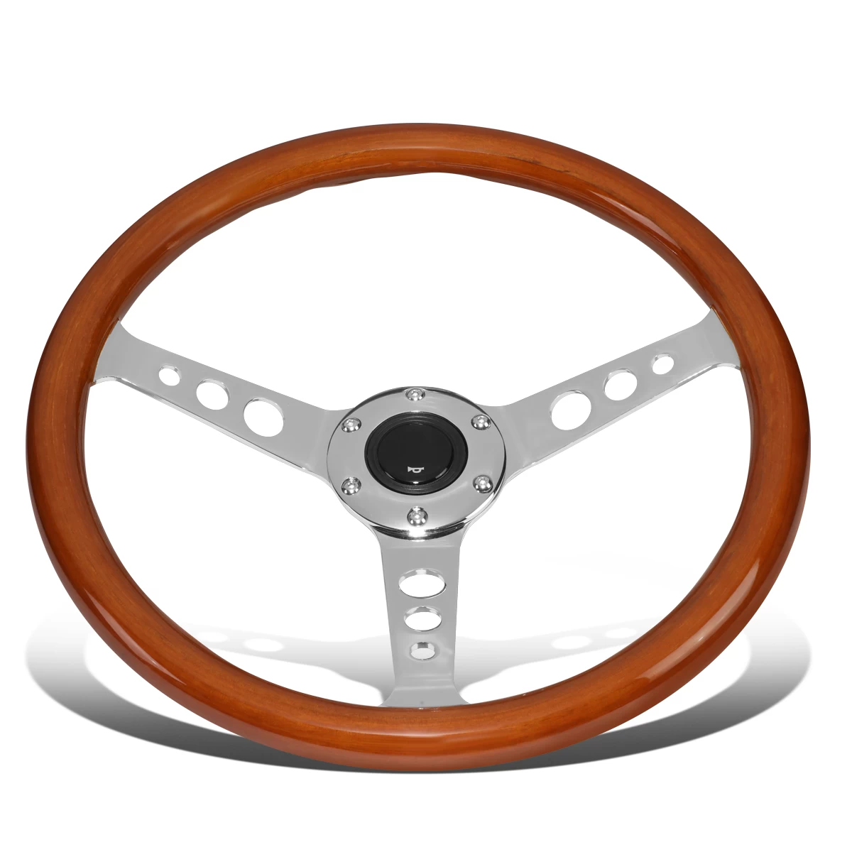 350mm Wood Grain Grip Vintage Steering Wheel 2-inch Deep Dish Stainless Steel Spoke 5 350mm Wood Grain Grip Vintage Steering Wheel 2-inch Deep Dish Stainless Steel Spoke - Image 3