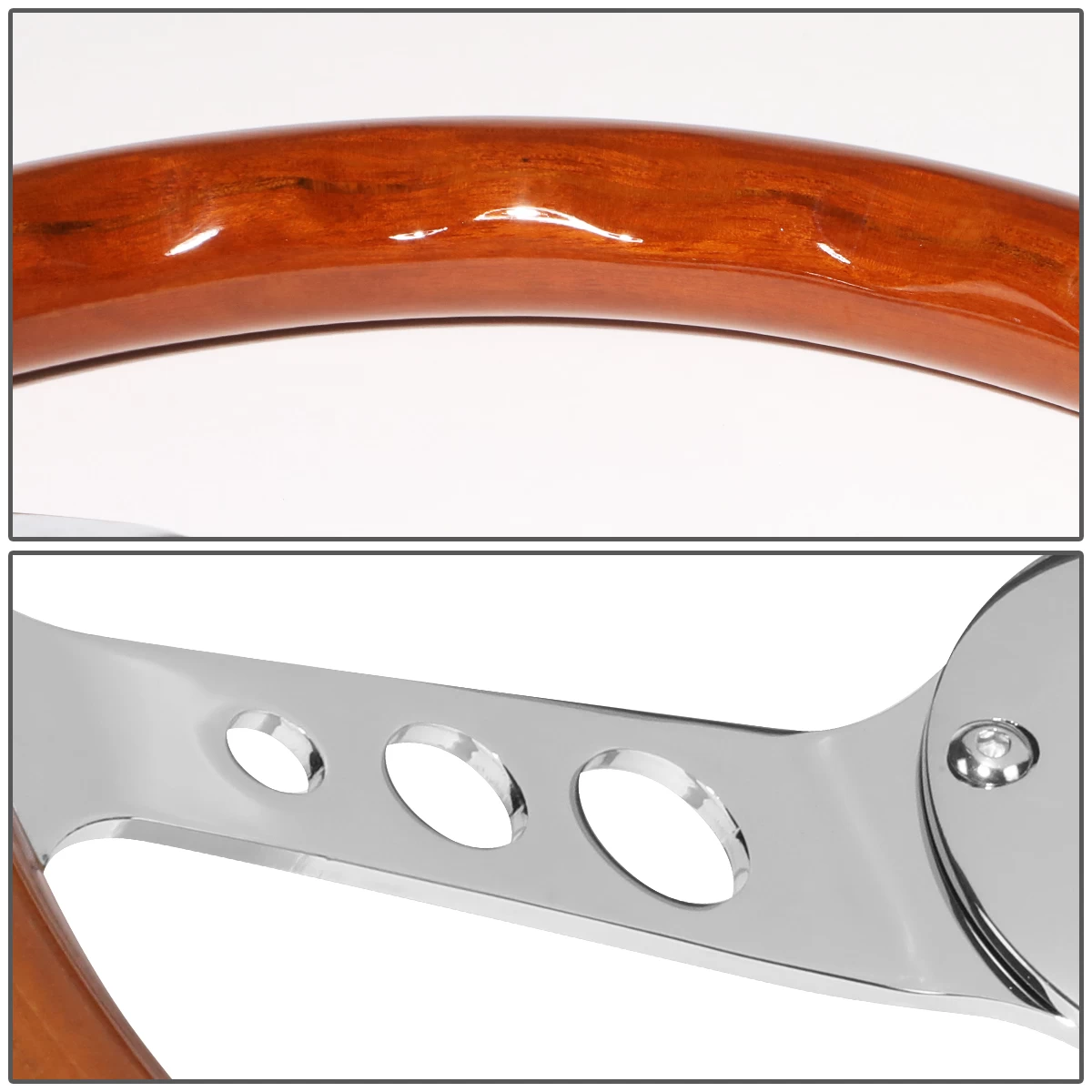 350mm Wood Grain Grip Vintage Steering Wheel 2-inch Deep Dish Stainless Steel Spoke 9 350mm Wood Grain Grip Vintage Steering Wheel 2-inch Deep Dish Stainless Steel Spoke - Image 7