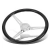 380mm Black Wood Grip Vintage Steering Wheel 2-inch Deep Dish Stainless Steel Spoke