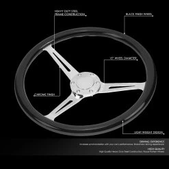 380mm Black Wood Grip Vintage Steering Wheel 2-inch Deep Dish Stainless Steel Spoke -Professional Auto Parts Store 380mm black wood grip vintage steering wheel 2 inch deep dish stainless steel spoke 37