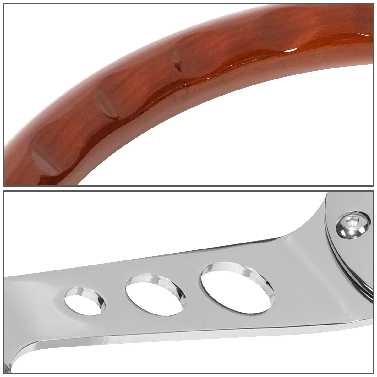 380mm Riveted Wood Grip Vintage Steering Wheel 2-inch Deep Dish Stainless Steel Spoke 9 380mm Riveted Wood Grip Vintage Steering Wheel 2-inch Deep Dish Stainless Steel Spoke - Image 7