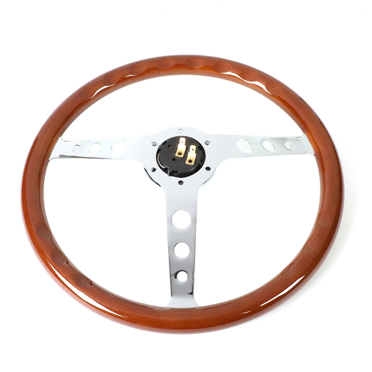 380mm Riveted Wood Grip Vintage Steering Wheel 2-inch Deep Dish Stainless Steel Spoke 10 380mm Riveted Wood Grip Vintage Steering Wheel 2-inch Deep Dish Stainless Steel Spoke - Image 8