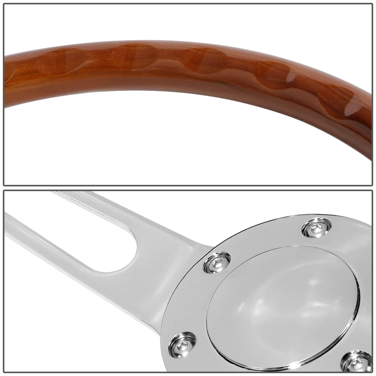 380mm Wood Grain Grip Vintage Steering Wheel 2-inch Deep Dish Stainless Steel Spoke 9 380mm Wood Grain Grip Vintage Steering Wheel 2-inch Deep Dish Stainless Steel Spoke - Image 7