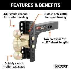 CURT® 45900 - Class 5 Channel-Style 6" Drop / 5-1/4" Rise Gloss Black Powder Coat Dual Ball Mount For 2" Receivers 12 CURT® 45900 - Class 5 Channel-Style 6" Drop / 5-1/4" Rise Gloss Black Powder Coat Dual Ball Mount For 2" Receivers -Professional Auto Parts Store 45900 3