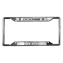 Eurosport Daytona® 6407DL - MOPAR 4-Hole Chrome License Plate Frame With Style 2 Dodge HEMI Logo And Dual Emblems
