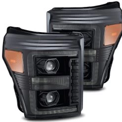 AlphaRex 2011-2016 Ford F250 F350 Super Duty Switchback LED DRL / Signal Projector Headlights - Jet Black