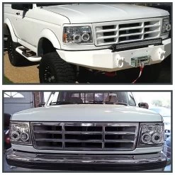 92-96 Ford F150 Dual Halo Angel Eye Projector Headlights - Chrome -Professional Auto Parts Store 92 96 ford f150 dual halo angel eye projector headlights chrome 263