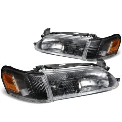93-97 Toyota Corolla OE-Style Replacement Headlights - Black / Amber -Professional Auto Parts Store 93 97 toyota corolla oe style replacement headlights black amber 88