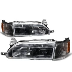 93-97 Toyota Corolla OE-Style Replacement Headlights - Black / Amber -Professional Auto Parts Store 93 97 toyota corolla oe style replacement headlights black amber 91