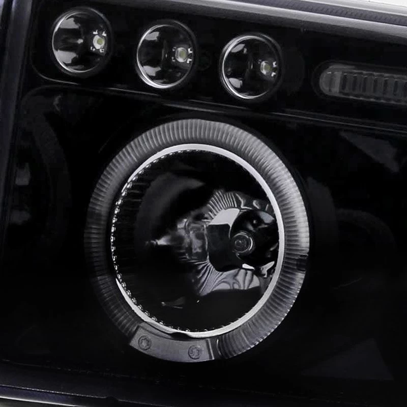 94-01 Dodge Ram Pickup 1PC Angel Eye Halo Projector Headlights - Gloss Black 4 94-01 Dodge Ram Pickup 1PC Angel Eye Halo Projector Headlights - Gloss Black - Image 2