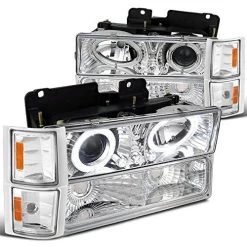 94-98 Chevy C10 CK Tahoe Halo LED Projector Headlights+Corner+Bumper - Chrome