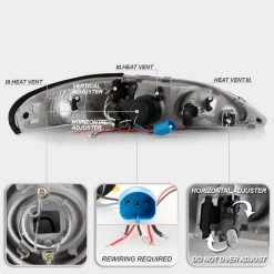 94-98 Ford Mustang Angel Eye Halo & LED Projector Headlights - Black -Professional Auto Parts Store 94 98 ford mustang angel eye halo led projector headlights black 222