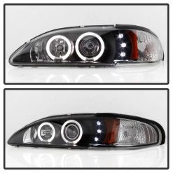 94-98 Ford Mustang Angel Eye Halo & LED Projector Headlights - Black -Professional Auto Parts Store 94 98 ford mustang angel eye halo led projector headlights black 228