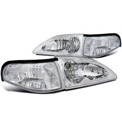 94-98 Ford Mustang Euro Style Crystal Headlights + Corner Lens - Chrome