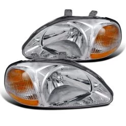 96-98 Honda Civic Factory Style Amber Reflector Crystal Headlights - Chrome