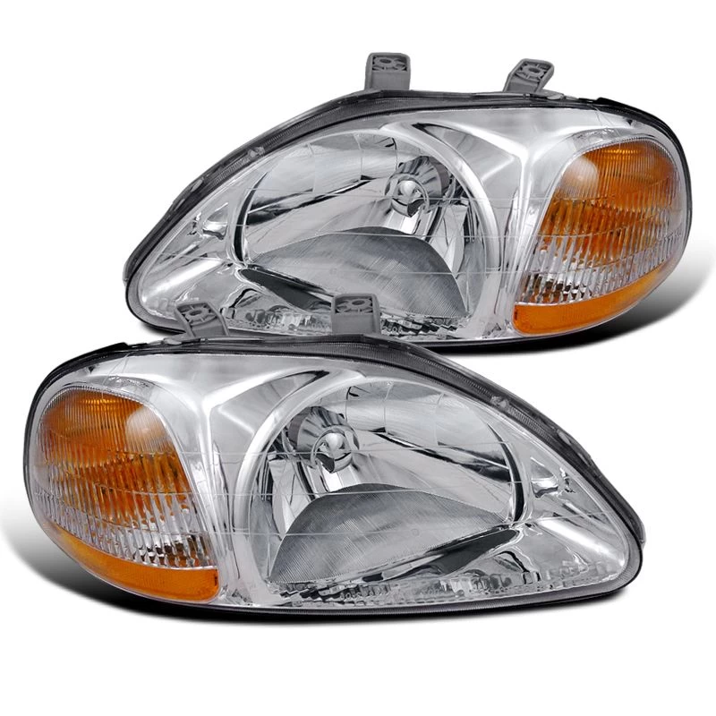 96-98 Honda Civic Factory Style Amber Reflector Crystal Headlights - Chrome 3 96-98 Honda Civic Factory Style Amber Reflector Crystal Headlights - Chrome