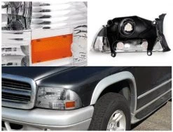 97-03 Dodge Dakota / 98-03 Durango 4pcs Replacement Headlights Set - Black -Professional Auto Parts Store 97 03 dodge dakota durango 1 piece euro style crystal headlights black 78