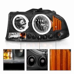 97-03 Dodge Dakota / Durango Angel Eye Halo Crystal Headlights - Black -Professional Auto Parts Store 97 03 dodge dakota durango angel eye halo crystal headlights black 223