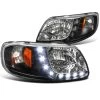 97-03 Ford F150 / Expedition Euro Style LED DRL Crystal Headlights - Black