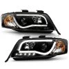 98-01 Audi A6 LED DRL Light-Tube Projector Headlights - Black -Professional Auto Parts Store 98 01 audi a6 led drl light tube projector headlights black 141