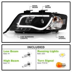 98-01 Audi A6 LED DRL Light-Tube Projector Headlights - Black 10 98-01 Audi A6 LED DRL Light-Tube Projector Headlights - Black -Professional Auto Parts Store 98 01 audi a6 led drl light tube projector headlights black 144